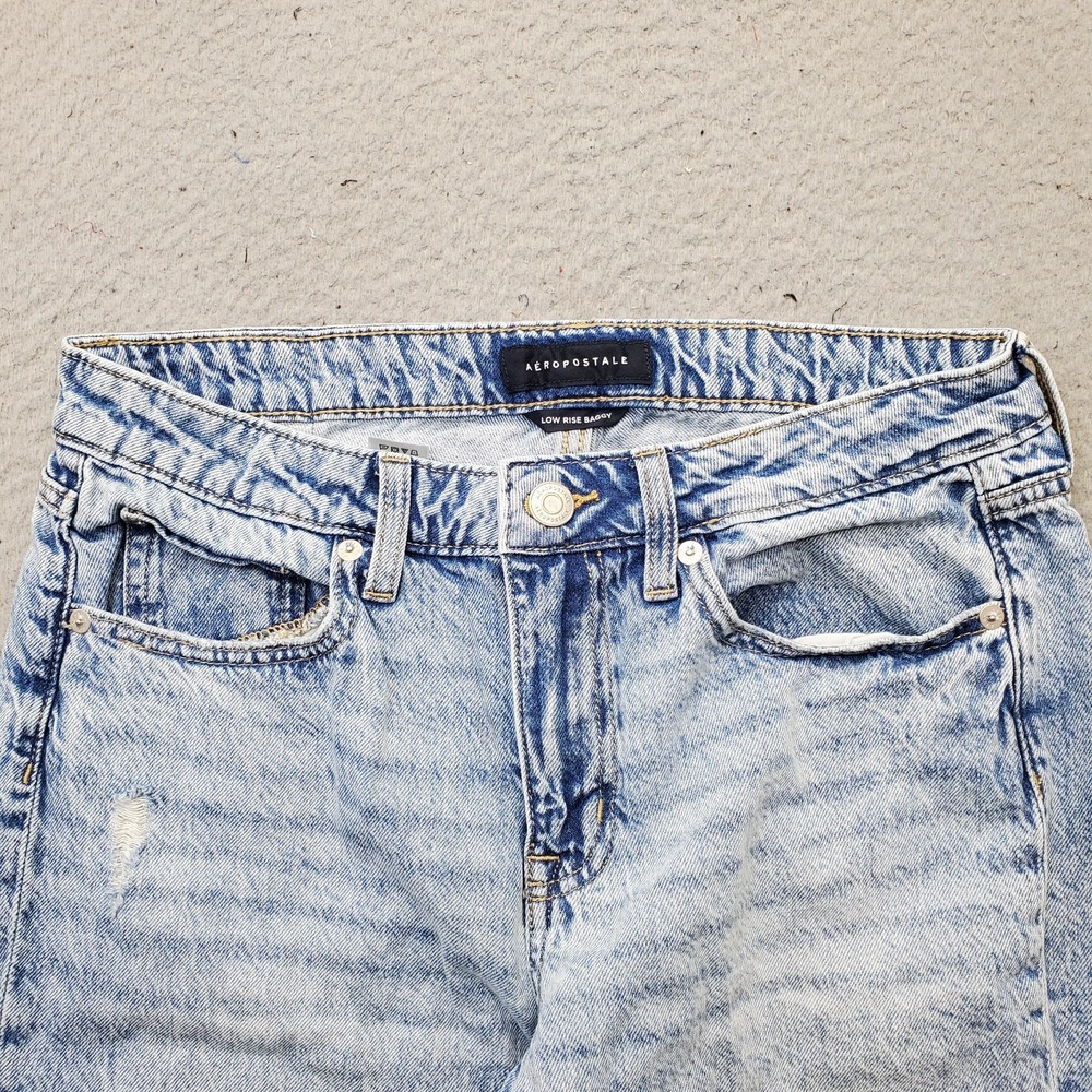 Aéropostale Baggy Jeans Womens 6R Blue Denim Distressed Low Rise Straight Leg - Picture 9 of 10